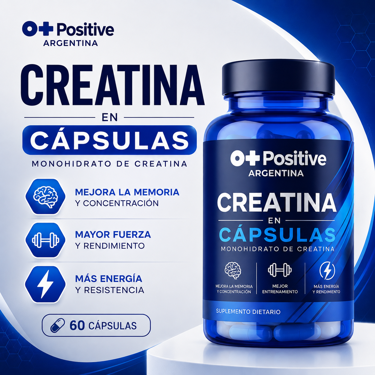 Cápsulas de Creatina O Positive — La creatina que por fin vas a poder tomar